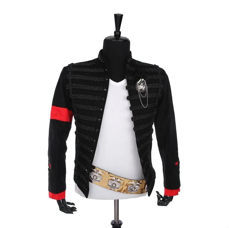 Rare PUNK  Formal dress Classic England Style MJ MICHAEL JACKSON Costume Military Jacket Belt Hat For Fans Imitator Best Gift