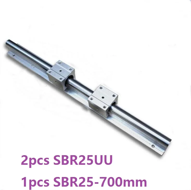 1pcs SBR25 - 700mm linear rail support guide + 2pcs SBR25UU linear bearing blocks for cnc router