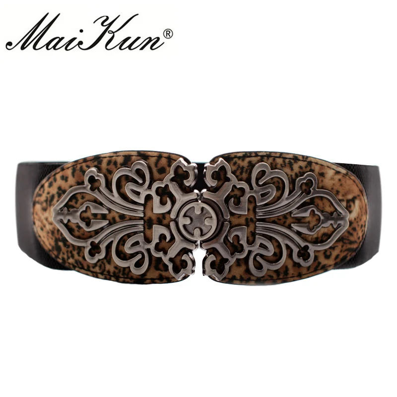 Vintage Design Elastic Belts For Women Wide Stretch Waistband Floral Buckle Retro Faux Leather Female Wide Belts Cummerbunds