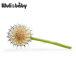 Wuli&Baby  New Green Dandelion Flower Enamel Brooches Women Men's Weddings Plants Brooch Pins Gifts