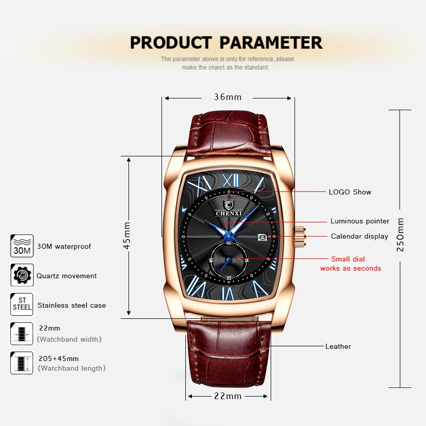 CHENXI Brand Quartz Men Watches Men\'s Military Clock Relogio Masculino Brown Leather Wristwatches 2023 New Style Erkek Kol Saati