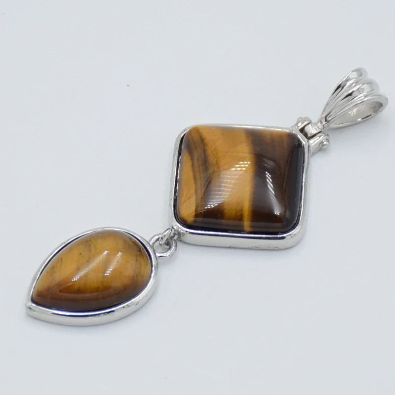 Women Fashion Jewelry Water Drop Rhombus Pendant for Necklace Natural Amethysts Tiger Eye Stone Pendants