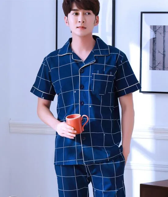 Men\'s Homewear Summer Thin Cotton Sleepwear Nightwear Students Leisure Pajamas Short Sleeve 2 Pcs Suit Set Home Clothes J126