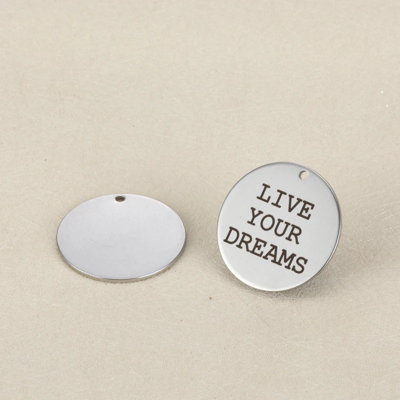 BULK 30 High Polished Stainless Steel Live Your Dreams Charms Inspirational Quote Pendant 25mm