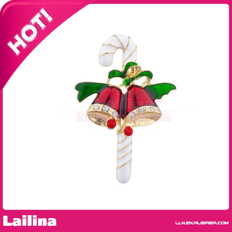 Wholesale Christmas Holiday Candy Cane and Bell Brooch