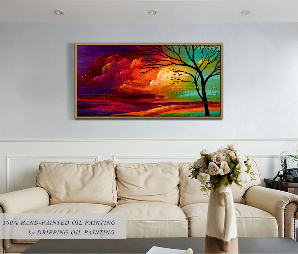 Skilled Painter Hand-painted High Quality Abstract Lonely Tree Oil Painting on Canvas Rich Colors Beautiful Landscape Painting