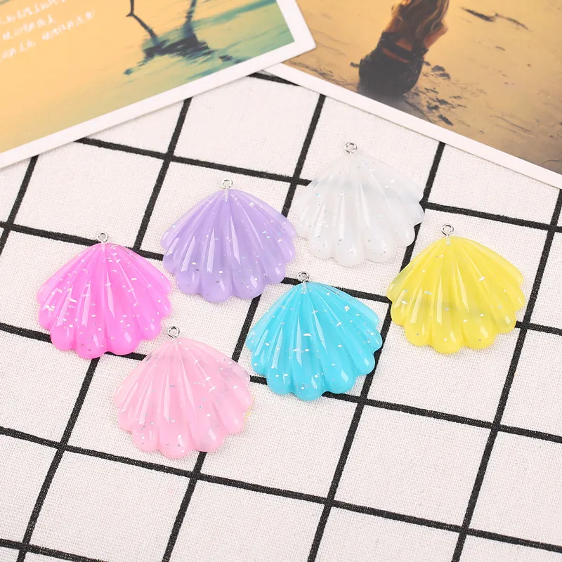 20Pcs 40mm Glitter Shell Charms Flatback Resin Crafts For Necklace Pendant Keychain Earring DIY Making