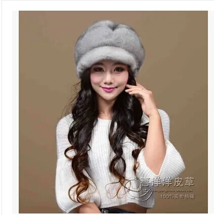 

Free shipping Ms imported mink fur hats Female big six disc mink fur hats Leather whole fur cap In the winter