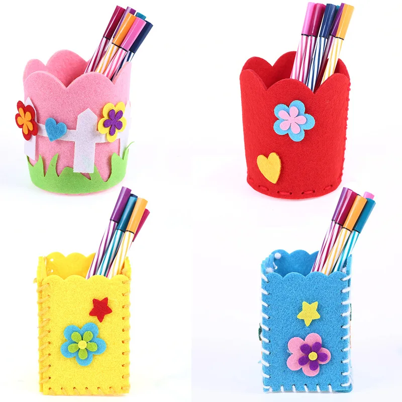 Cute Cartoon DIY puzzles Handmade Pen/Brushes Container Holder Sewing Pen Holder Puzzle Kids Handcraft Box Educational Toy