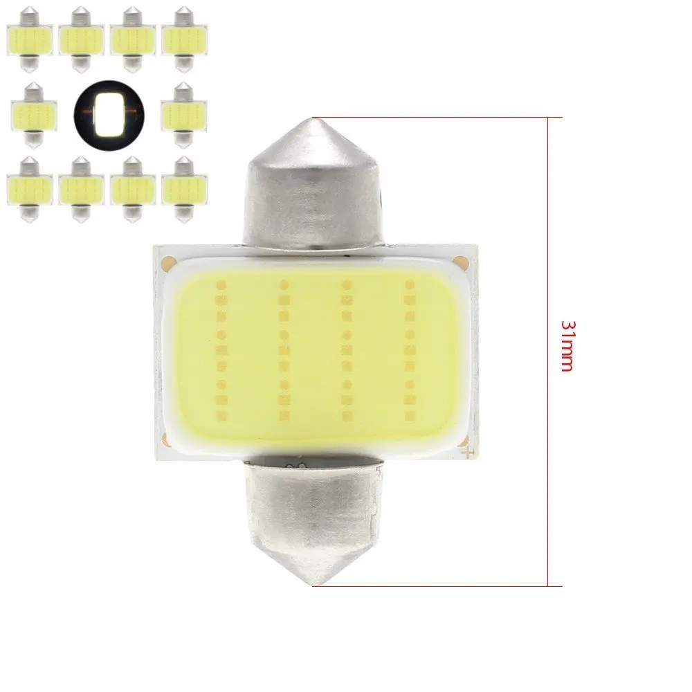 10pcs 31mm 36mm 39mm 41mm 12 chips COB LED DC 12V 8W White Color Car Dome Light Car Lamp Auto Led Lamp bulbs Car Light