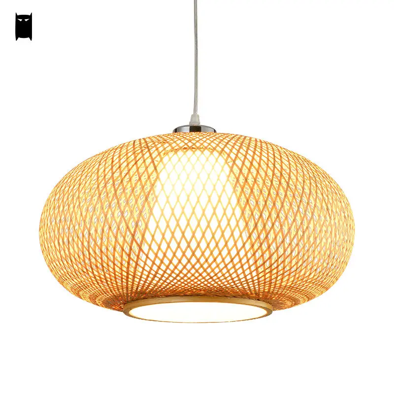 Bamboo Wicker Rattan Lantern Pendant Light Fixture Asian Japanese Rustic Hanging Ceiling Lamp Avize Luminaria Lustre Indoor Home