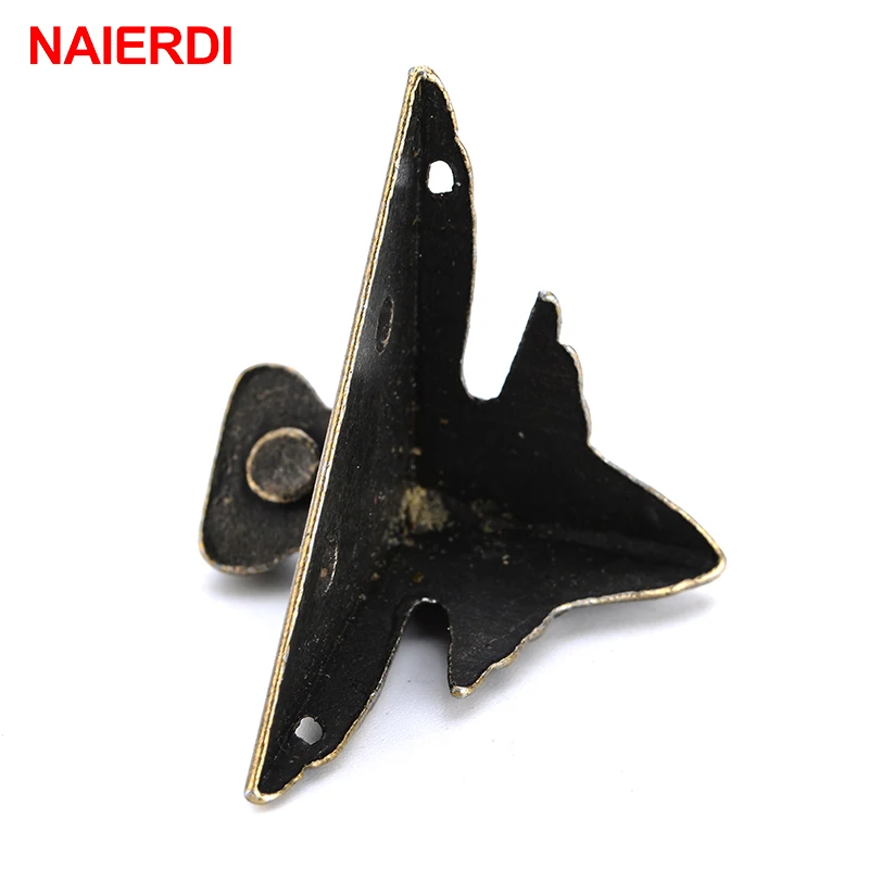 4PCS NAIERDI Antique Wood Box Feet Leg Corner Brackets Triangle Rattan Carved Decorative Corner Protector For Furniture Hardware