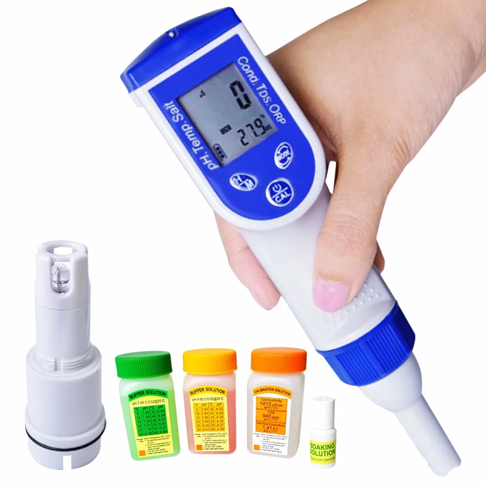 

6-in-1 Digital Pen Tester pH ORP EC TDS Salinity Temperature Meter Water Quality IP57 Waterproof