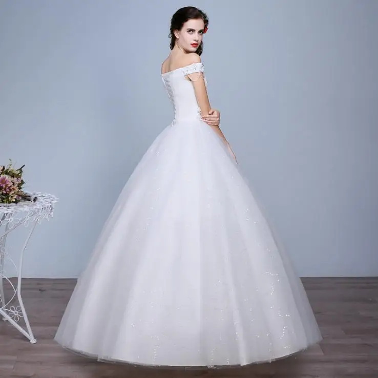 VENSANAC 2018 Flowers Appliques Boat Neck Lace Ball Gown Wedding Dresses Sequined Short Sleeve Backless Bridal Dress