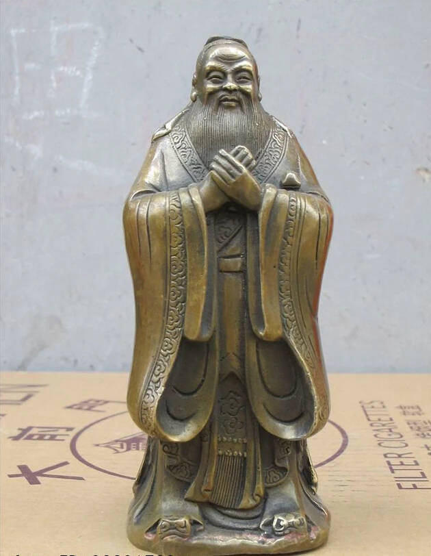 

7"Elaborate China Folk Copper Confucius "Kong Zi" Sage Confucianism educator Statue