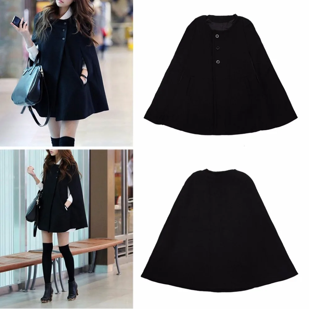 Women's Cape Batwing Wool Poncho Jacket Winter Warm Cloak Coat