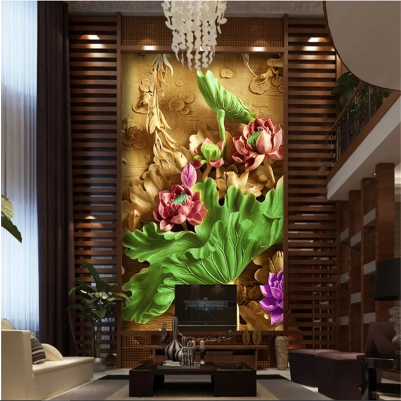 

beibehang custom wallpaper quality 3D stereo lotus porch Entrance aisle background wall decoration painting papel de parede