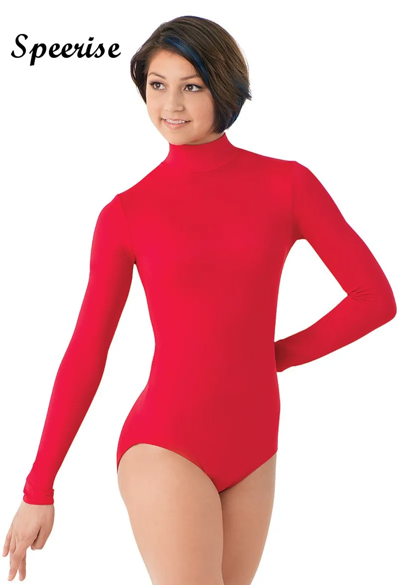 Speerise Adult Turtlenect Long Sleeve Gymnastics Leotards Spandex Ballet Dance BodySuit