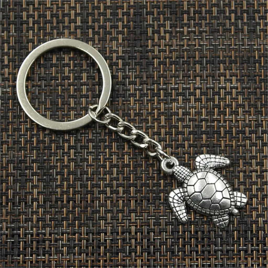 New Fashion Men 30mm Keychain DIY Metal Holder Chain Vintage Tortoise Turtle Sea 26x23mm Silver Color Pendant Gift