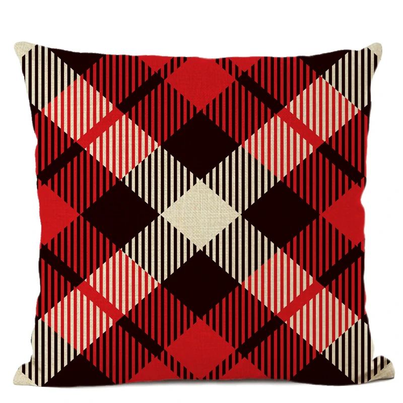 English Geometric Check Cushion Cover Printed Family Sofa Car Seat Linen-cotton Pillow Cover Family Decoration Throw Pillow