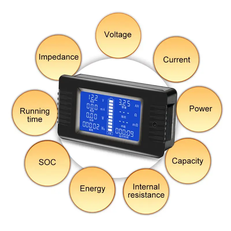 0-200V 0-300A Battery Tester Voltmeter Ampmeter Power Impedance Capacity Energy Time Meter 50A/100A/200A/300A Multimeter