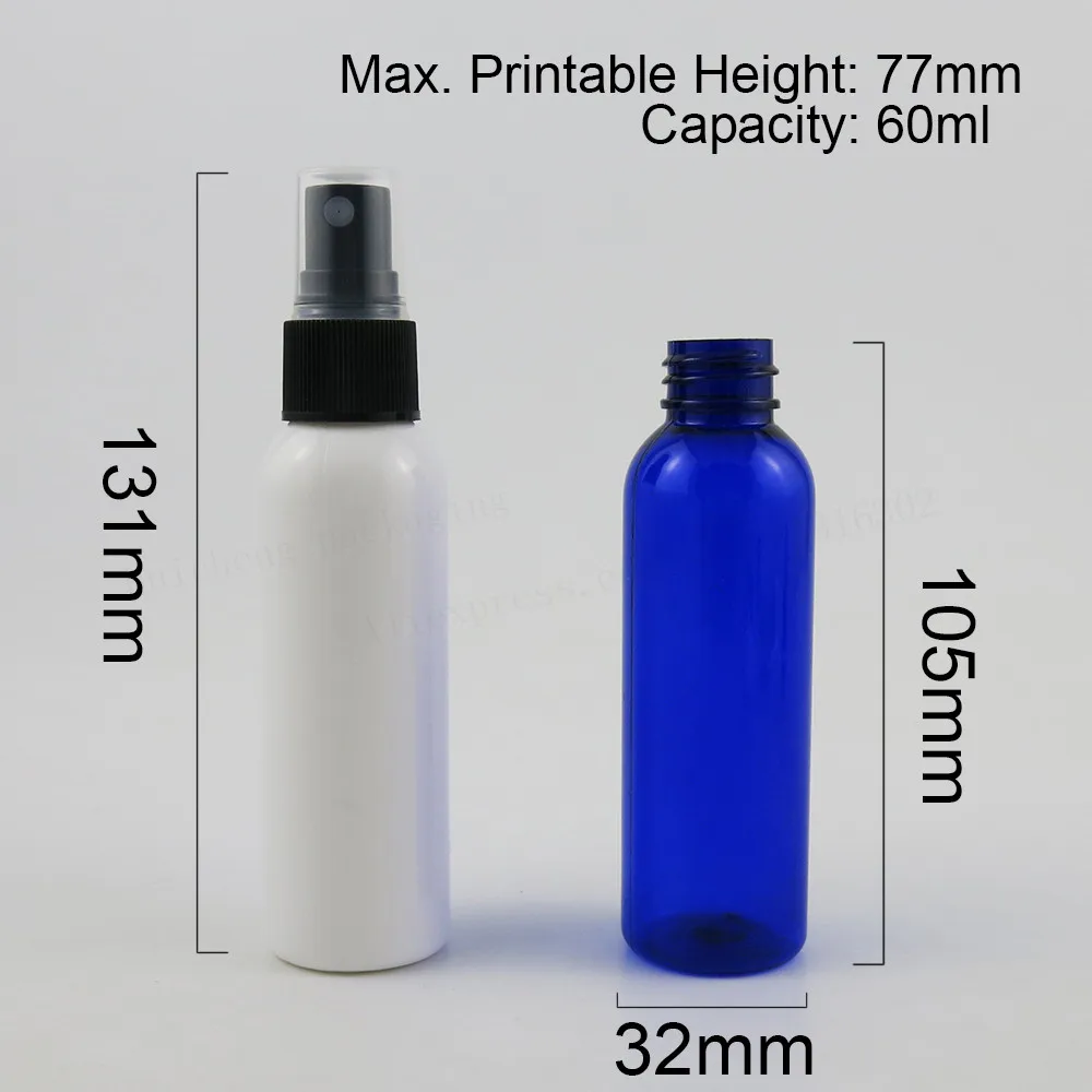 50 x 60ml Travel PET  Plastic Perfume Bottle 2oz Black Mist Sprayer Bottle White Perfume Atomizer Fragrance Packaging