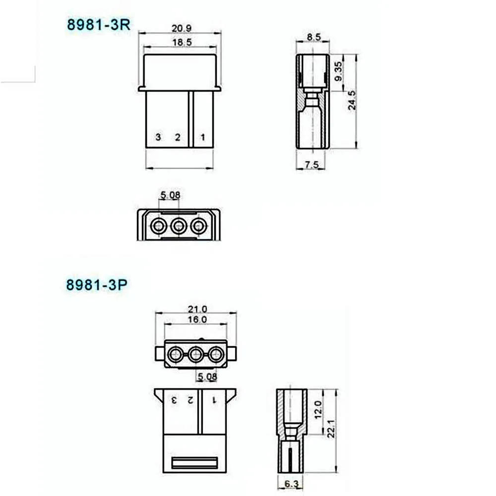 1SET 5.08mm 3 Pin Nylon Male+Female Power Plug Kits with Terminal 8981 IDE Power Connector for 18-24AWG Wire