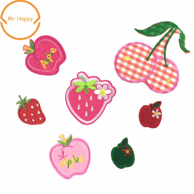 1pcs Iron On fruit strawberry cherry apple Patches Embroidery Stickers for Bags Clothes Decoration Appliques