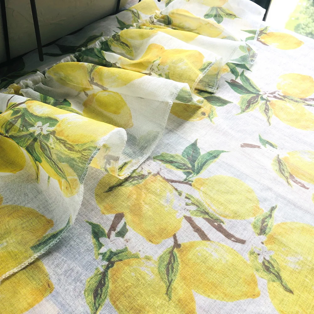 Pastoral Country Yellow Lemon Print Kitchen Decoration Short Curtain Screen Tulle Drape Curtain For Living Room Bay Window #4