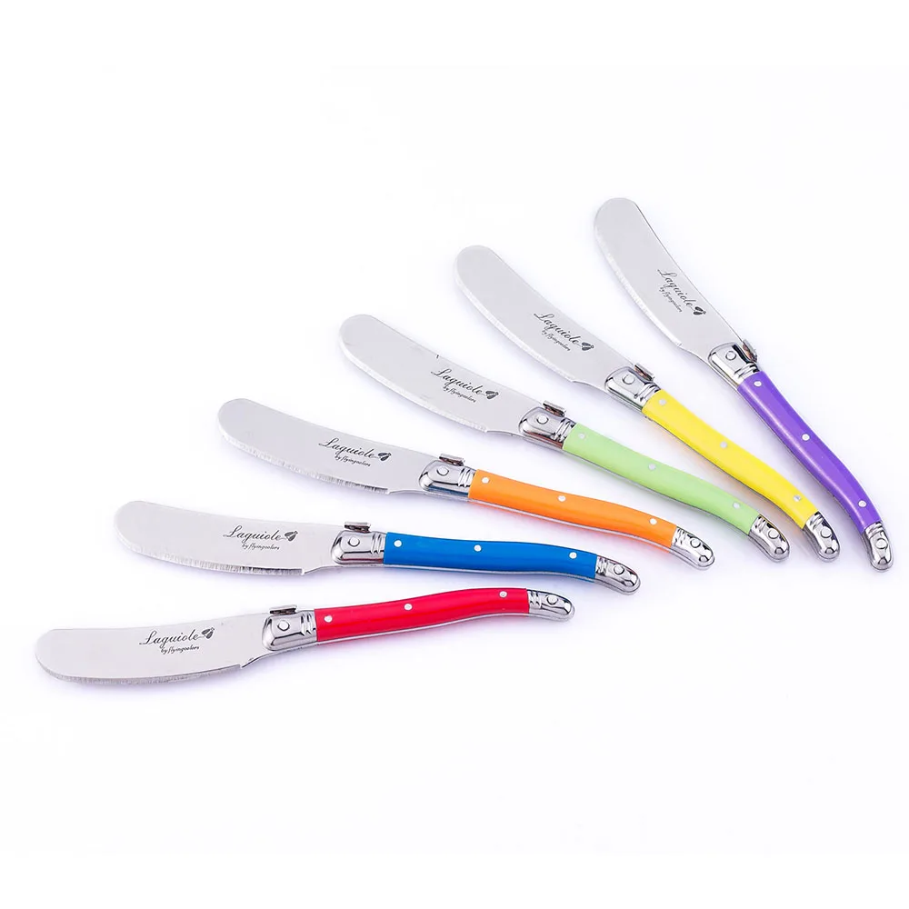 

6pcs Rainbow Butter Knives Laguiole Cheese Spreaders Set MultiColor Handle Cheese Knife Kids Child Cutlery Small Butter Tool