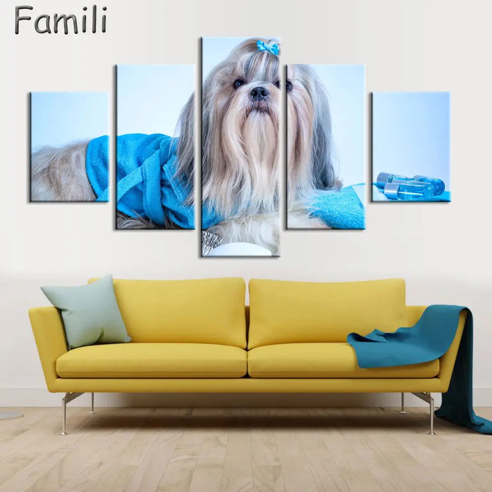 

5pcs Home Decor Canvas Painting Animal Dog Cat Art Picture For Dedroom Bedside Decor Nursery Kids Room Kitten Puppy Painting