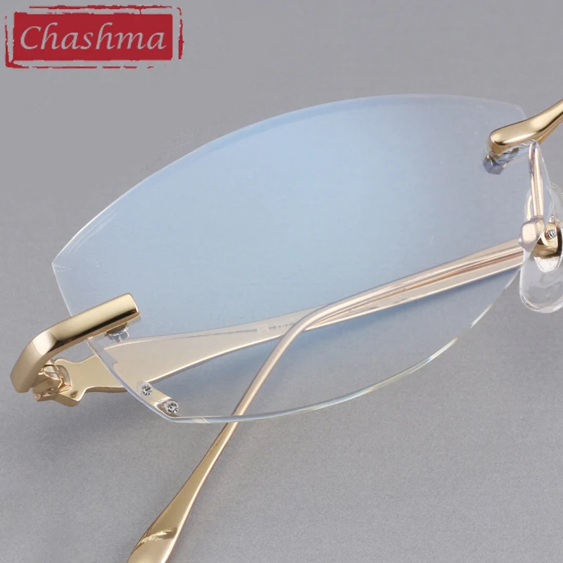 Chashma Designer Eyeglasses Diamond Female Rimless Titanium Glasses Frame Transparent Stone Lenses Women Prescription Spectacles