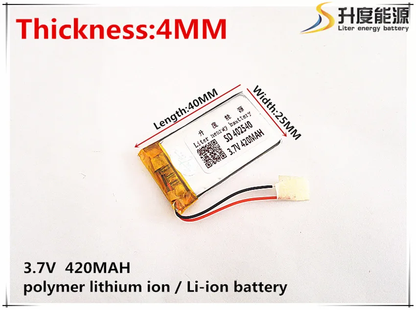 5pcs [SD] 3.7V,420mAH,[402540] Polymer lithium ion / Li-ion battery for TOY,POWER BANK,GPS,mp3,mp4,cell phone,speaker