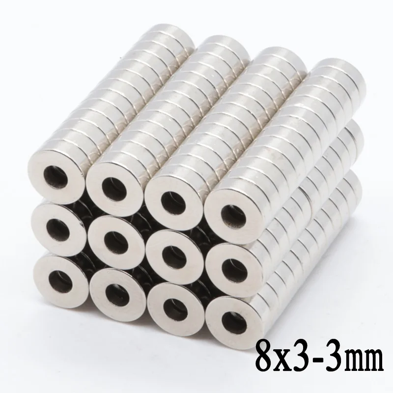 100pcs 8mmx3mm Hole 3mm N35 Ring Block Craft Permanet Magnet Powerful Rare Earth Ndfeb Neodymium Magnets  8 x 3 - 3 mm