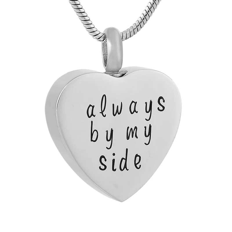 'Always by My Side' Engravable Urn Family Member Loss Memorial Ash Keepsake Pendant Funeral Jewelry Urn Necklace Women