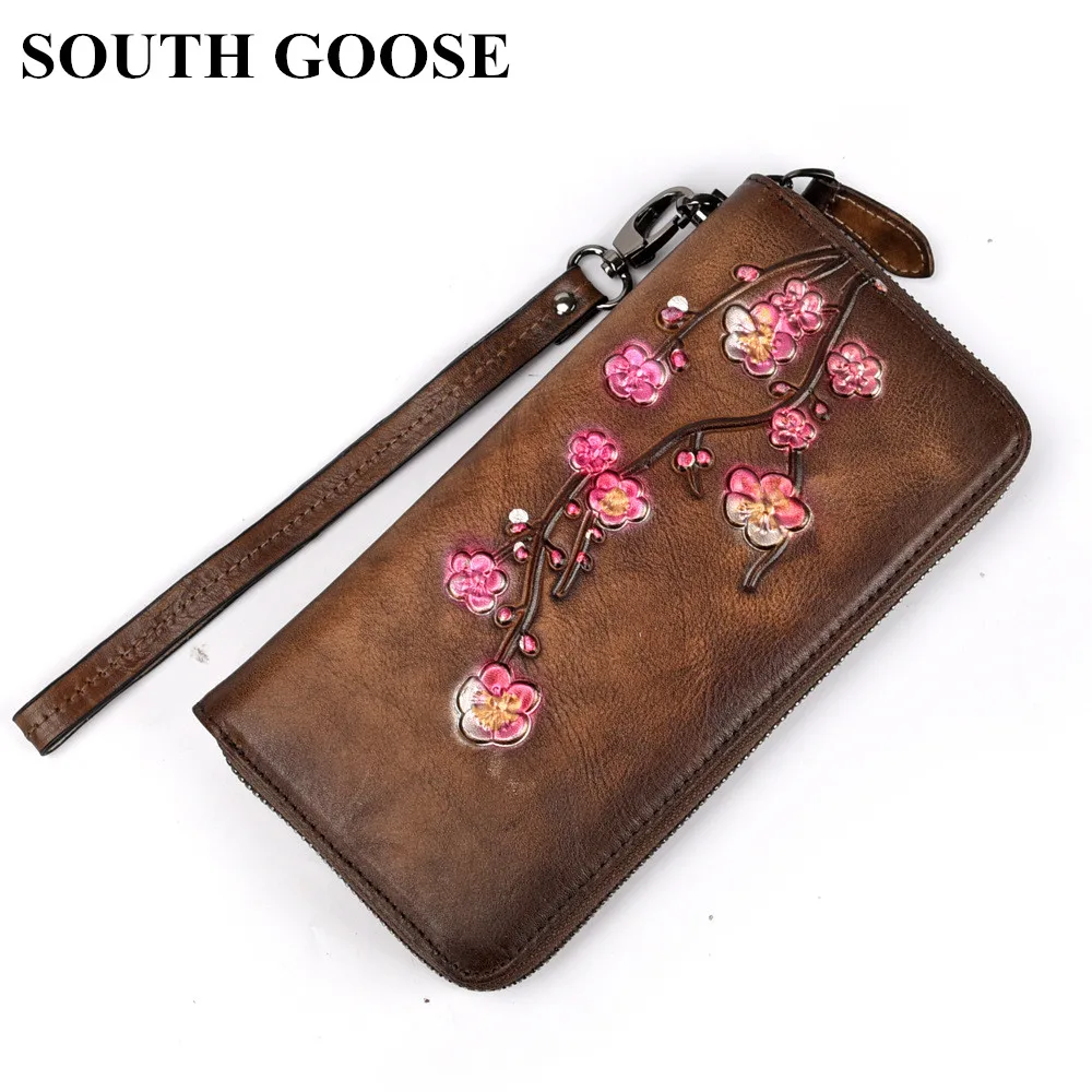 SOUTH GOOSE 2019 New Classical Women Wallets Genuine Leather Female Long Clutch Wallets Ladies Vintage Money Bag Coin Purses