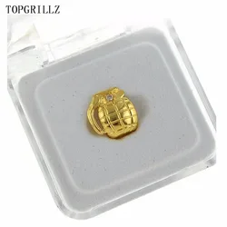 TOPGRILLZ New Fit Gold Color Plated Hip Hop Single Grenade Tooth Grillz Cap Top & Bottom Grill gold teeth caps.Gift
