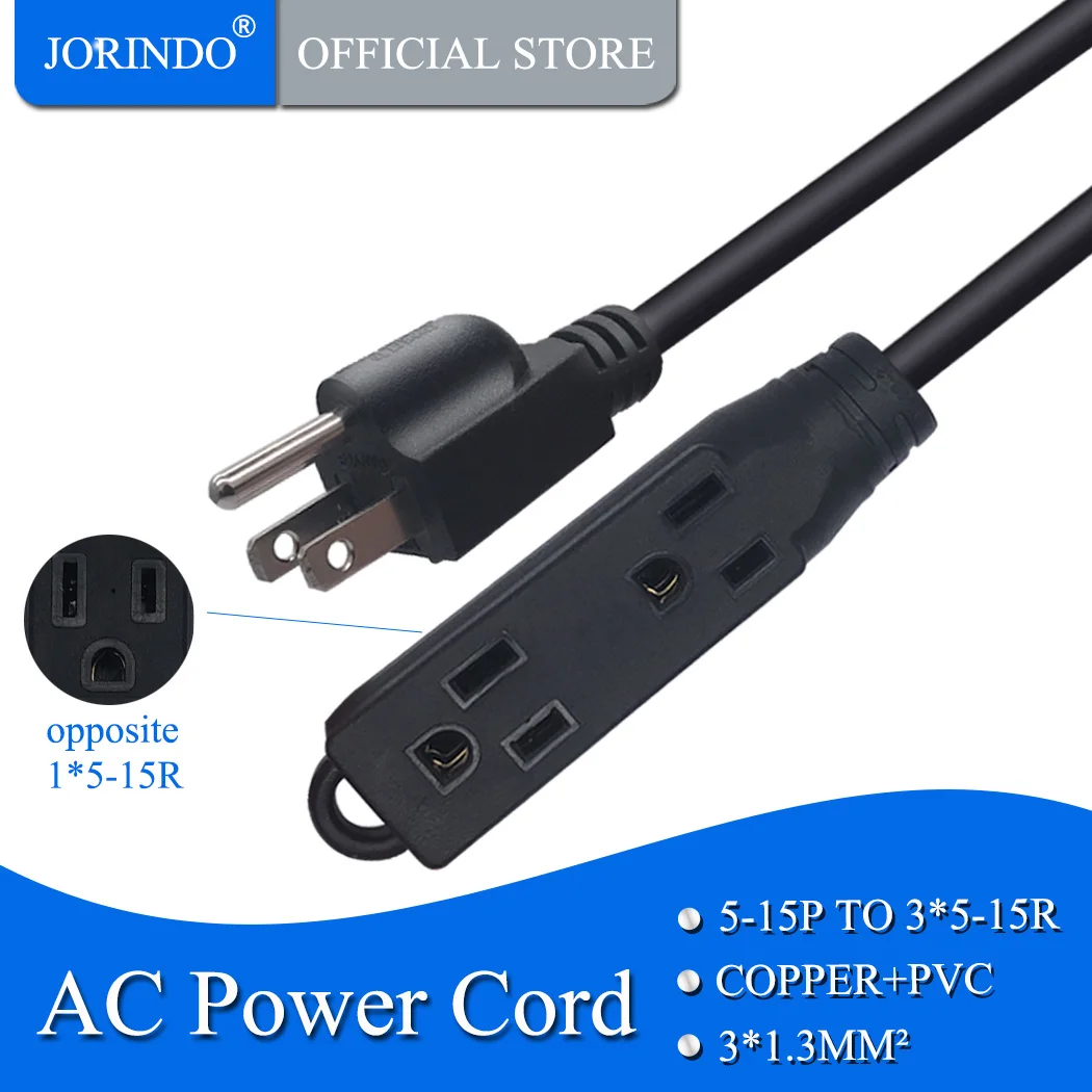 JORINDO 0.92M/3FT,USA NEMA 5-15P TO 3*5-15R power cable cord,Nema 5-15P Male Plug to 5-15R Female Extension Cable,15A/125V