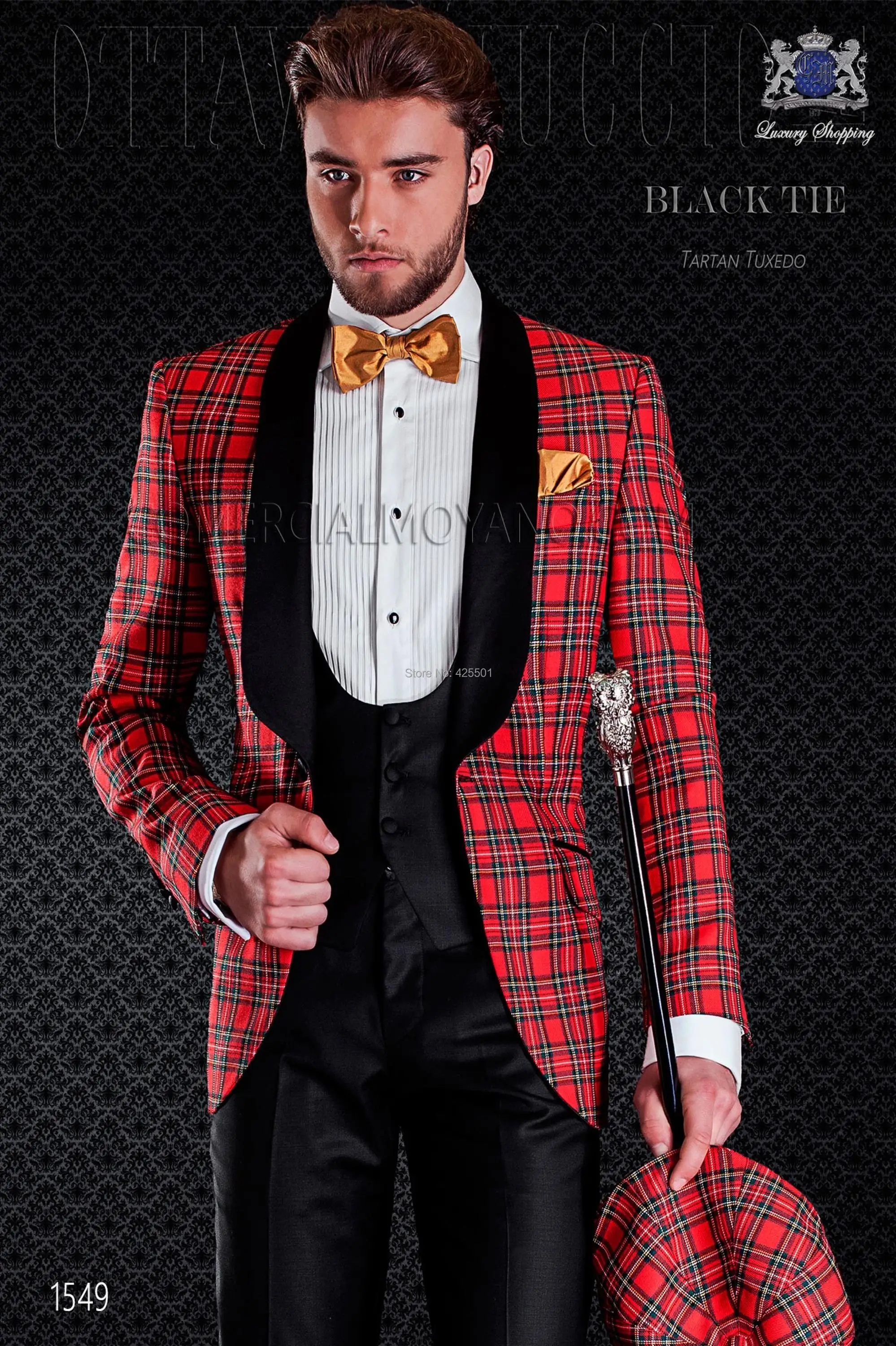 

New Arrival Red Men Suits Plaid Smoking Jacket 3 Pieces Italian Tuxedo Terno Slim Fit Suits Wedding Groom Suits For Men