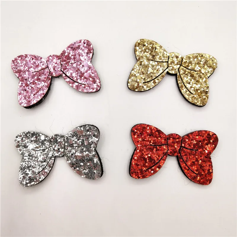 Sew on Mix Color 20pcs Glitter Bowknot patches for Clothes 5x3cm Rabbit Head Shape scrapbooking accessories