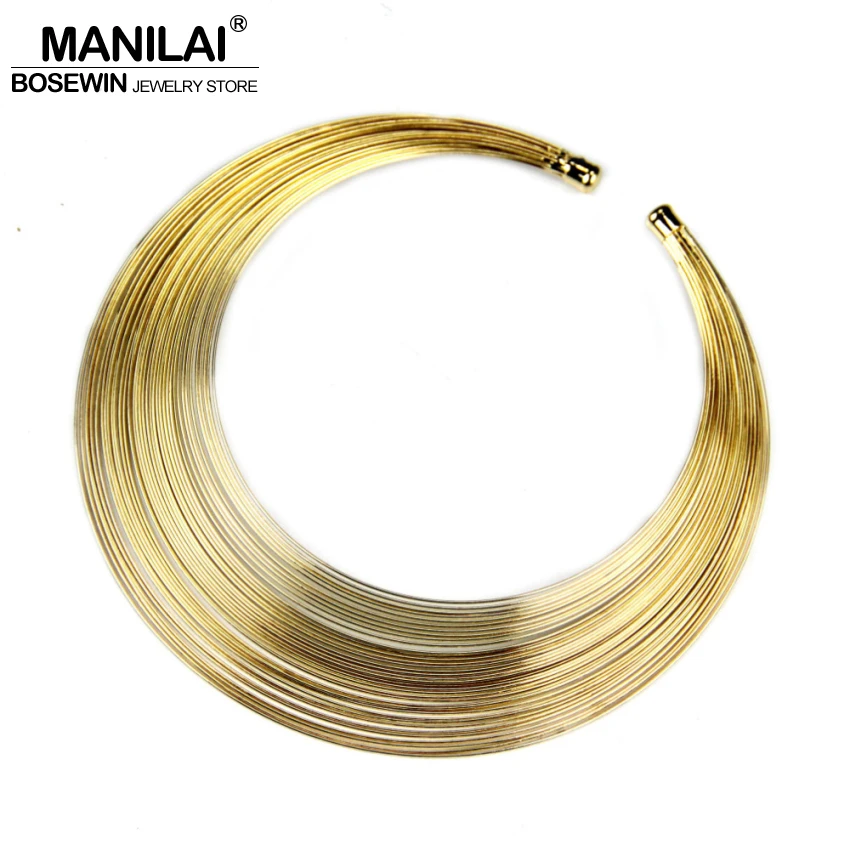 MANILAI Fashion Multilayer Metal Wire Torques Statement Necklace Indian Jewelry Women Collar Necklaces Maxi Choker collier femme