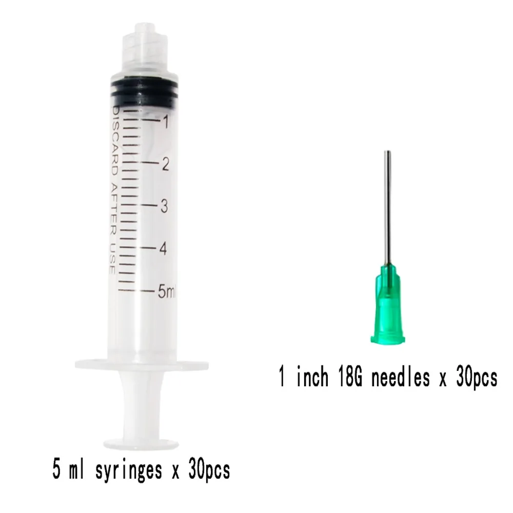 Plastic Syringe 5ml with 1inch 18G Blunt Tip Needles For Lab and Industrial Dispensing Glue , Non-Sterile , 30sets