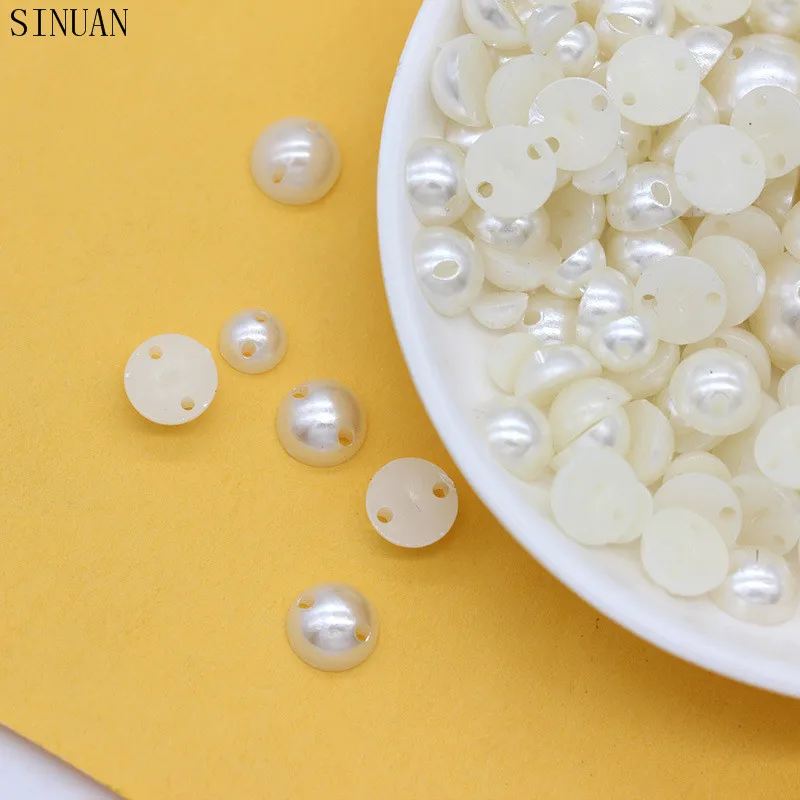 Flatback Pearls Round Rhinestones Sew-On Half Pearl Beads Accessories White Decorative Pearls Clothes Applique Diy Resin Craft