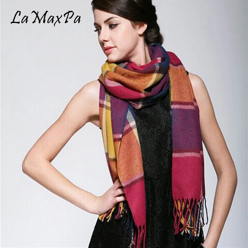 LaMaxPa Women Classic Stole Plaid Scarf Tippet Wraps Scarf Noble Femme Echarpe Mujer Elegante Chal Bufanda Vrouwen Grace Sjaals