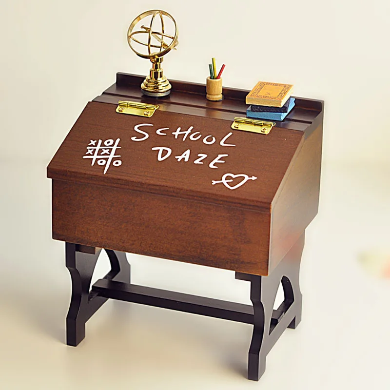 Nostalgic wooden desk music box music box creative birthday gift to send girls students practical teacher friend