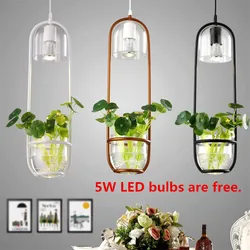 Nordic Industrial Pendant Lights Green Plant Hanging Lamp Living Room Dining Room Kitchen Bedroom Suspension Lighting Fixtures