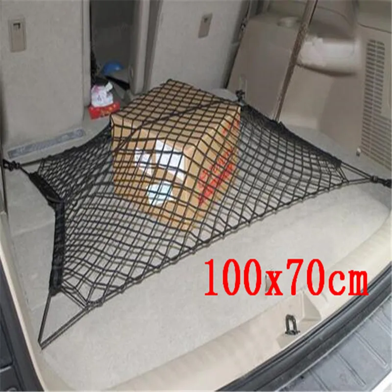 

100 X Black 100cm x 70cm ,70cm x 70cm Nylon Car Trunk Net Luggage Storage Organizer Bag Rear Tail Mesh Network With 4 Hooks