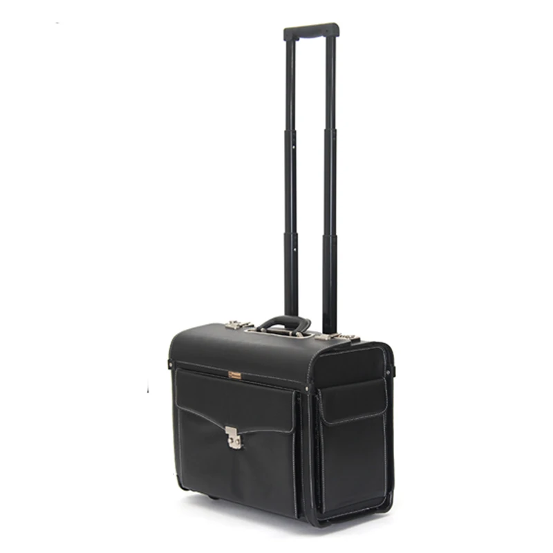 Letrend Pilot Rolling Luggage Casters 16 Inch Business Carry On Trolley Women Wheels Suitcases Captain PU Travel Bag Men Trunk