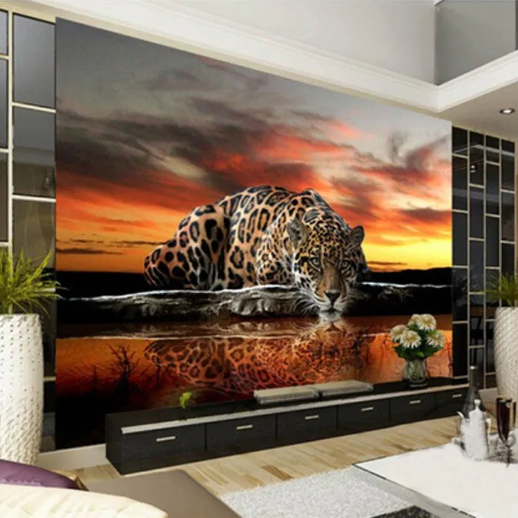 

Personality mural tiger leopard forest animal living room sofa bedroom TV background wallpaper KTV bar wallpaper