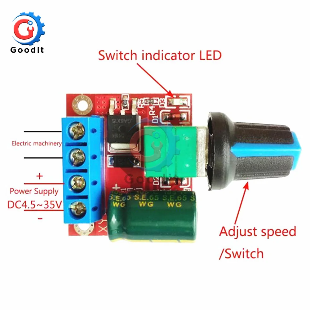 PWM DC 모터 속도 컨트롤러 모듈, 속도 조절기 제어 거버너 스위치, 미니 5A, 90W, 12V, 4.5V-35V, 24V